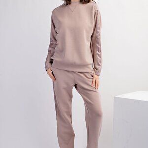 PLUS SIZE MODAL SCUBA SET WITH SATIN SIDE DETAIL-LT.MOCHA